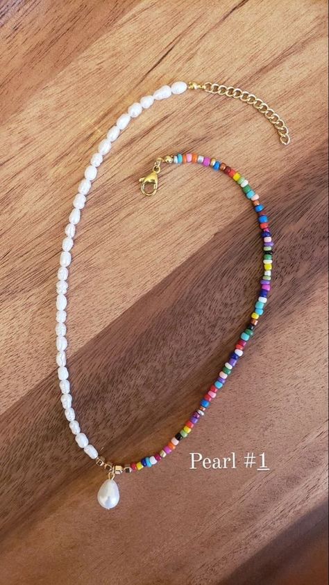 Half Pearl Half Bead Necklace, Half Pearl Necklace, Pearl Necklace Pendant, Beaded Pearl Necklace, Multicolor Necklace, Indie Jewelry, Beaded Necklace Diy, Beaded Jewels, Half And Half