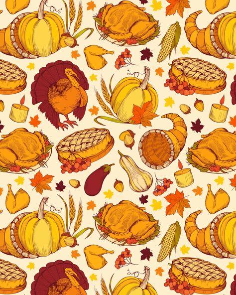 Traditional Thanksgiving vector seamless pattern #thanksgiving #thanksgivingpattern #ilonitta_patterns 70s Thanksgiving, Thanksgiving Vector, Wallpaper Thanksgiving, Thanksgiving Pattern, Core Wallpaper, Pumpkin Vegetable, Autumn Food, Traditional Thanksgiving, Food Clipart