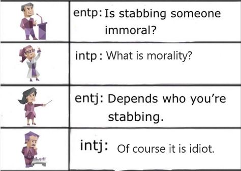 Just a joke. The reason why INTJ called the ENTP an idiot is because he wanted to insult the ENTP. Entp X Intp Relationship, Analysts Mbti, Intp X Entp, Intp Relationships, Entp And Intj, Entp Personality Type, Mbti Test, Intp Personality Type, Intp T