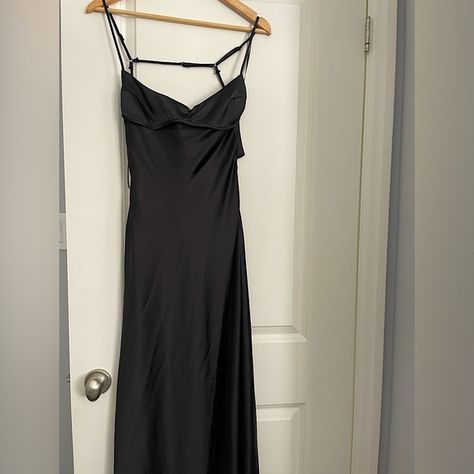 Black satin Zara dress in medium Zara Black Satin Dress, Silk Dress Aesthetic, Satin Zara Dress, Zara Silk Dress, Black Silk Dress, Black Satin Dress, Dress Aesthetic, Zara Dress, Mid Dresses