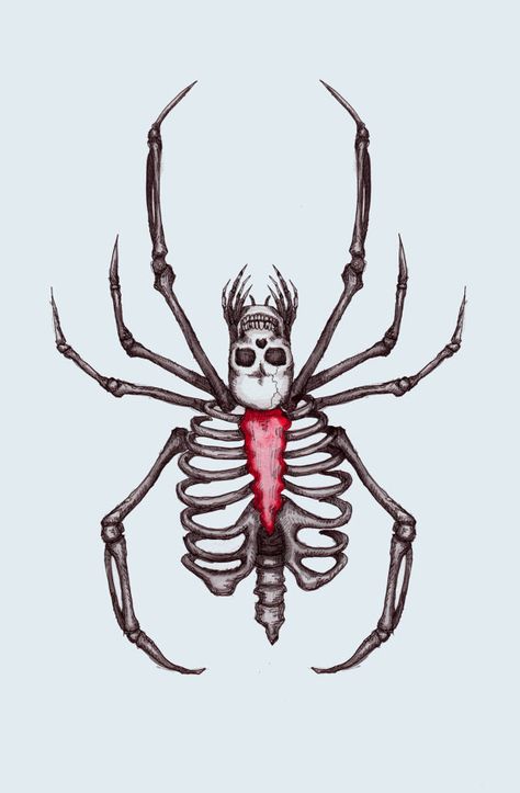 Spider Skeleton Fine Art Print by LVBart on Etsy, $15.00 Spiders Tattoo, Spider Tats, Spider Skeleton, Spider Tattoos, Airbrush Ideas, Spider Tattoo, Skulls Drawing, Spider Art, Commissioned Artwork