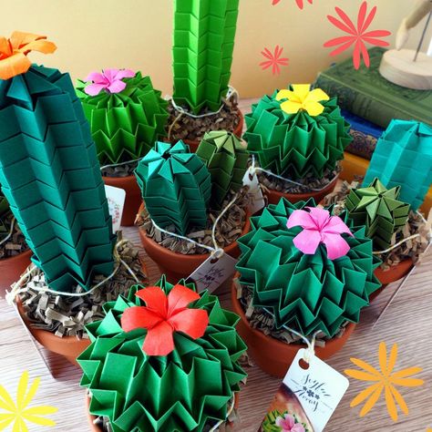 Origami Paper Cactus In Olive Green With Orange Blossom Home | Etsy Monumental Vbs, Paper Cactus, Paper Succulents, Paper Flowers Diy Easy, Origami Techniques, Forever Green, Japanese Origami, Paper Plants, Thank You Teacher Gifts