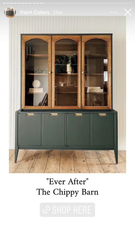 Dark Green Display Cabinet, China Cabinet Makeover Wine Bar, China Cabinet Flip, Modern Dining Room Hutch, China Cabinet Redo, Modern China Cabinet, Oak China Cabinet, Diy Furniture Restoration, Painted China Cabinets