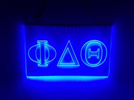 Phi Delta Theta - LED Sign - Greek Letter Fraternity Light Phi Delt, Fraternity Coolers, Phi Delta Theta, Frat Boy, Romantic Things, Greek Letters, Led Sign, House Gifts, Black Acrylics