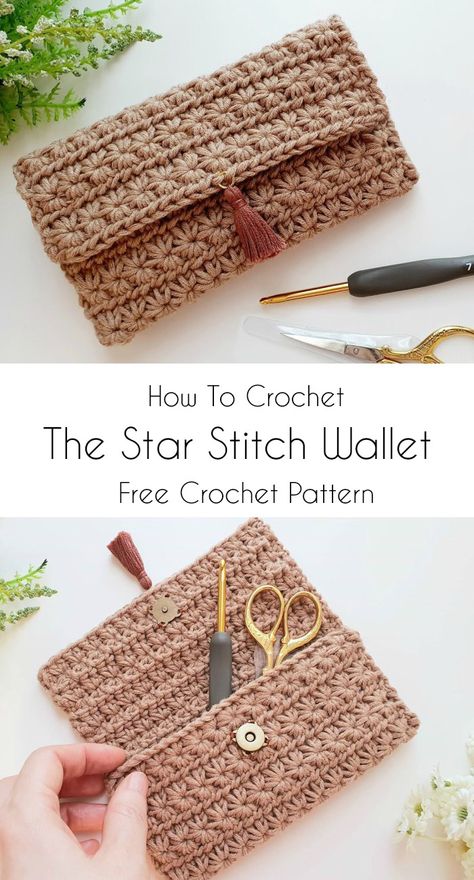 Crochet Star Stitch Wallet or Pouch Crochet Wallet, Crochet Clutch Bags, Knitting Bag Pattern, Crochet Case, Crochet Star, Crochet Mignon, Confection Au Crochet, Bag Pattern Free, Crochet Bag Pattern Free