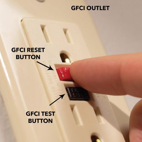 Troubleshooting Dead Outlets and What to do When GFCI Wont Reset | The Family Handyman Bathroom Electrical Outlets, Wiring Outlets, Outdoor Electrical Outlet, Bathroom Outlet, Outdoor Outlet, Electrical Code, Electrical Problems, Reset Button, Power Outage