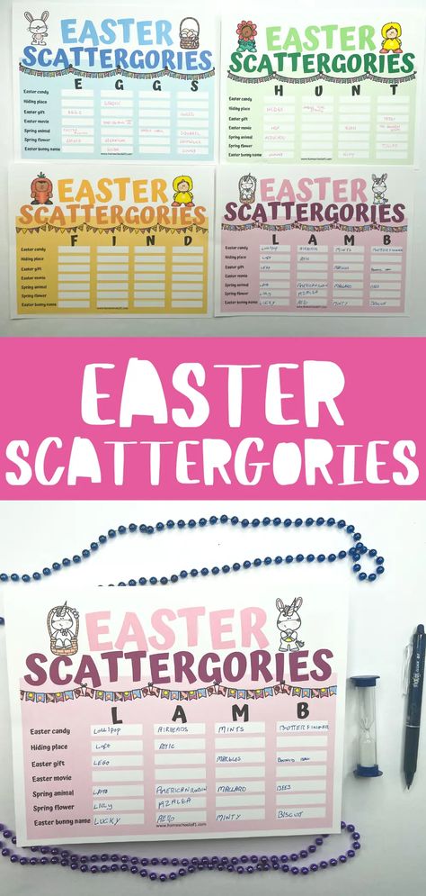 Free Printable Easter Scattergories Easter Egg Hunt Clues, Easter Movies, Scattergories Game, Easter Bingo, Easter Games For Kids, Easter Lessons, Easter Worksheets, Easter Activities For Kids, Easter Specials