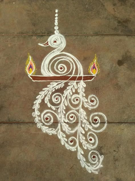 Small Ganpati Rangoli Design, Rangoli Designs Easy Free Hand, Daily Rangoli Designs Easy, Pongal Rangoli Design, Small Free Hand Rangoli, Drawing Rangoli, Simple Rangoli Designs, Easy Rangoli Designs Videos, Very Easy Rangoli Designs