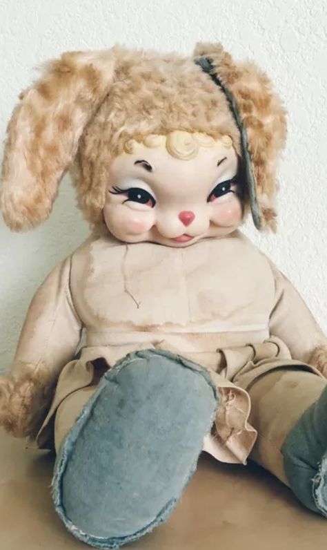 Clown Rabbit, Rubberface Dolls, Ruston Dolls, Rushton Dolls, Rushton Toys, Creepy Toys, Rubber Face, Vintage Bunny, Retro Horror