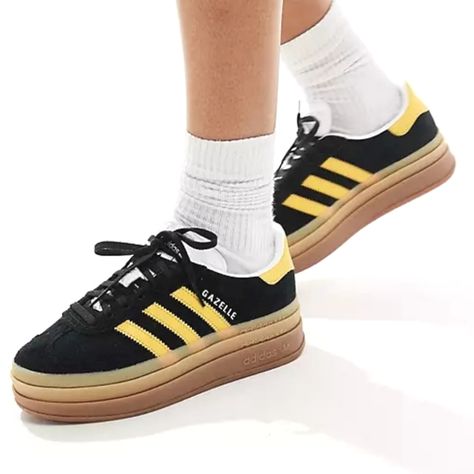  adidas Originals Women's Gazelle Bold Shoes Black/Yellow Sport Sneaker" Gazelle Bold Shoes, Adidas Gazelle Bold, Gazelle Bold, Bold Shoes, Adidas Originals Women, Elevated Style, Black And Yellow, Adidas Gazelle, Bold Black