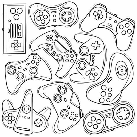 Board Game Drawing Art, Gaming Line Art, Joystick Drawing, Game Controller Art, Video Game Drawings, Video Game Pattern, Clip Art Black And White, Kids Painting Party, Camping Planning