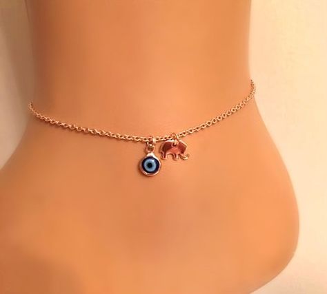 Rose Gold Evil Eye Elephant Bracelet, Cute Gold Evil Eye Elephant Anklet, Kids Jewelry, Toddler Jewelry, Gift for Kids, Baby Jewelry, by NalansJewellery on Etsy Jewelry Toddler, Elephant Anklet, Heart Ankle Bracelet, Toddler Jewelry, Antique Silver Necklace, Bracelet Cute, Foot Bracelet, Tiny Elephant, Bridal Pearl Necklace