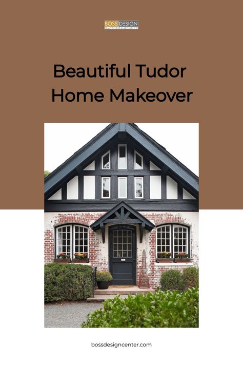 Tudor-style home with black and white timber frame and brick accents. Tutor House Exterior, Cobb Houses, Tudor Exterior, Tudor Style House, Tudor Houses, Tudor Homes, Tudor Home, Tudor Era, German Kitchen