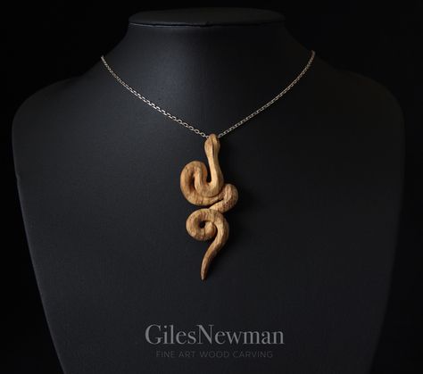 Giles Newman, Wooden Snake, Wood Necklace Pendant, Diy Leather Working, Snake Wood, Wood Jewelry Diy, Wooden Jewelery, Wood Carving For Beginners, Wood Jewelery