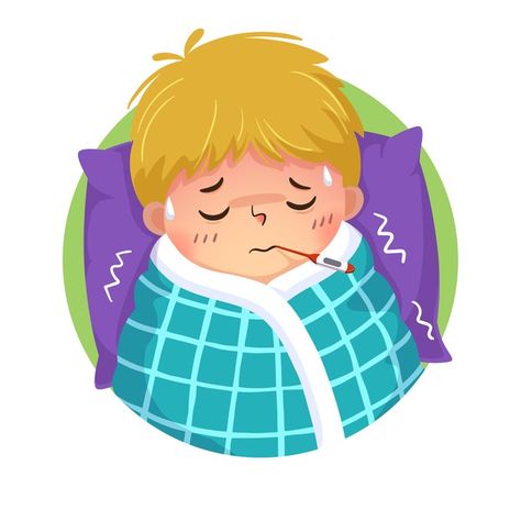 Cartoon boy having cold and fever with a... | Premium Vector #Freepik #vector #medical #cartoon #doctor #kids Cartoon Goldfish, Fruit Costumes, Cartoon Dolphin, Baby Medicine, Cartoon Building, Kids Feelings, Sick Boy, Children Hospital, Sick Baby