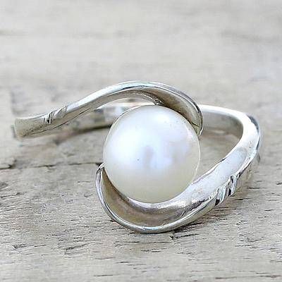 Cultured pearl single stone ring, 'Fantastic Swirl' - Hand Crafted Cultured Pearl Single Stone Ring from India Stone Ring Design, Blue Diamond Jewelry, Cultured Pearl Ring, Pearl Jewelry Gift, Hand Rings, Single Stone Ring, Silver Ring Designs, Gold Rings Fashion, Book Jewelry