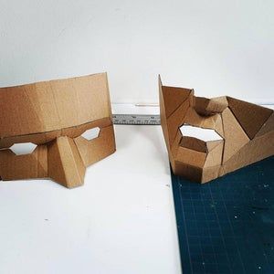 Cardboard Mask - Instructables Cardboard Face Mask Template, Cardboard Mask Diy, Paper Mask Template Free Printable, Cardboard Mask Template, Cardboard Accessories, Cardboard Cosplay, Cardboard Armor, Easy Cardboard Crafts, Cardboard Head