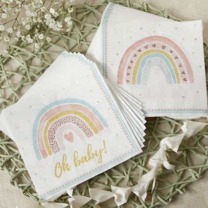 Boho Rainbow Decor, Decorative Paper Napkins, Rainbow Party Decorations, Rainbow Theme Party, Baby Shower Favors Girl, Baby Shower Napkins, Rainbow Baby Shower, Chic Baby, Rainbow Decorations