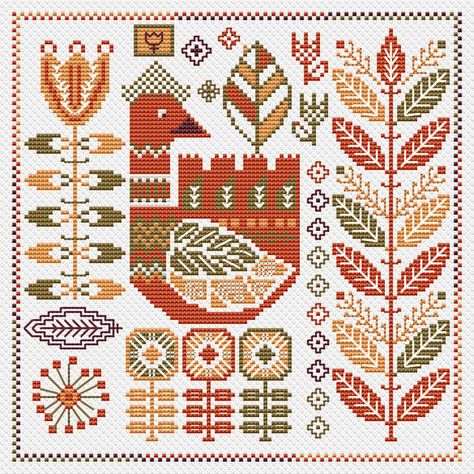 Scandinavian Cross Stitch Pattern Nordic Stitching Primitive - Inspire Uplift Nordic Cross Stitch, Scandinavian Cross Stitch Patterns, Russian Cross Stitch, Scandinavian Embroidery, Unique Cross Stitch, Cross Stitch Tutorial, Embroidery Leaf, Cross Stitch Geometric, Cross Stitch Kitchen