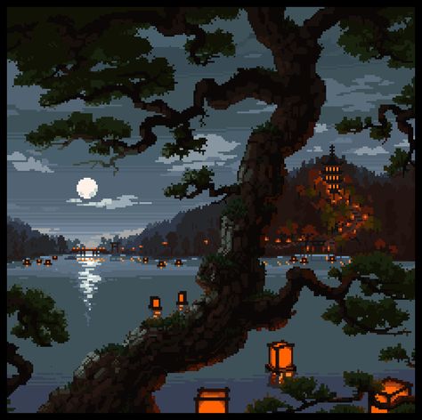 Ukiyo-E Style Pixelart, Lennart Butz on ArtStation at https://www.artstation.com/artwork/aRz8D2 Japan Pixel, Pixelart Character, Wallpaper Pixel, Tattoo Website, Pixel Art Background, Pixel Animation, Pixel Art Tutorial, Arte 8 Bits, 8bit Art