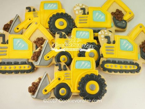 Bulldozer Cookies Construction Birthday Party Food Snacks, Construction Birthday Party Cakes, Bulldozer Cookies, Construction Birthday Party Food, Construction Cookies, Digger Birthday, Dump Truck Birthday Party, Construction Theme Birthday Party, Construction Cake