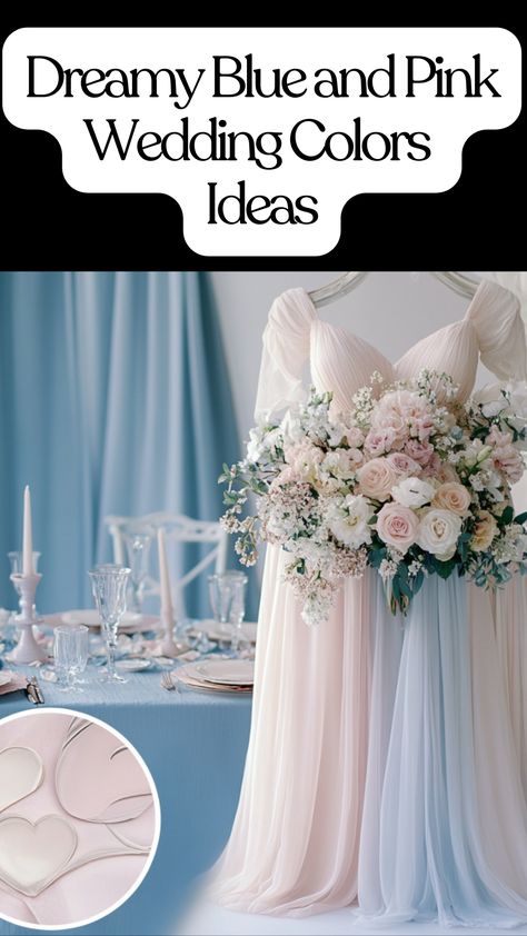 Blue and pink wedding color inspiration featuring pastel pink bridesmaid dresses and elegant blue table decor for a romantic celebration. Blue And Pink Wedding Colors, Pastel Pink Bridesmaid, Pastel Pink Bridesmaid Dresses, Wedding Colors Ideas, Blue Table Decor, Blue And Pink Wedding, Pink Wedding Colors, Wedding Themes Spring, Timeless Color Palette