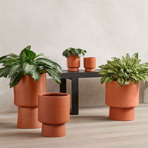 Bishop Ceramic Indoor/Outdoor Pedestal Planters | West Elm Modern Outdoor Planters, Outdoor Pedestal, Modern Planters Outdoor, Faux Cactus, Rectangle Planters, Outdoor Garden Planters, Rustic Planters, Porcelain Planter, Patio Planters