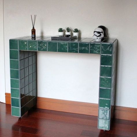 Tile Desk, Tile Tables, Tile Furniture, Tiled Coffee Table, Tile Table, Modern Packaging, Side Board, Green Tile, Grid Design