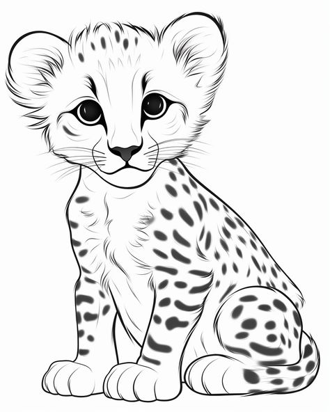 How To Draw A Cheetah, Cheetah Drawing Easy, Cheetah Drawings, Cheetah Coloring Page, Cheetah Drawing, Leopard Drawing, Baby Cheetah, Pop Manga, Cheetah Face