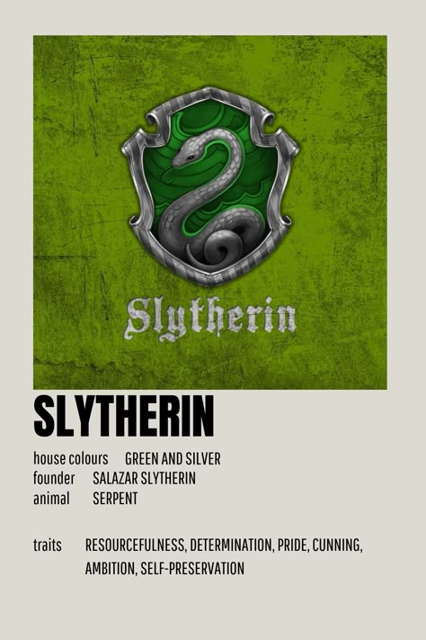 Slytherin Poster Vintage, Hogwarts Houses Slytherin, Slytherin Aesthetic Poster, Slytherin Poster, Simplistic Posters, Hogwarts Poster, Posters Harry Potter, House Hufflepuff, House Slytherin