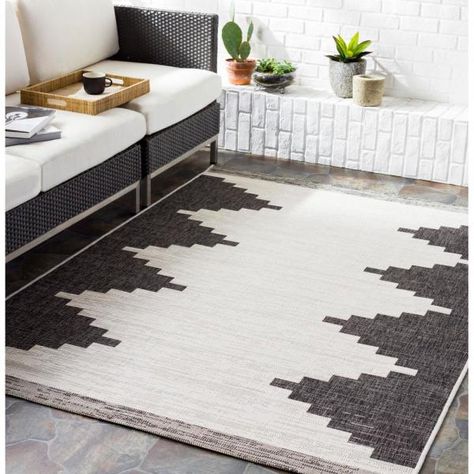 Artistic Weavers Lageli Medium Gray 5 ft. 3 in. x 7 ft. 7 in. Indoor/Outdoor Area Rug-S00161031316 - The Home Depot Porch Remodel, Waterproof Rug, Porch Furniture, Patio Backyard, Outdoor Setting, Patio Rugs, Black Area Rugs, Beach Cottage, Outdoor Area Rug