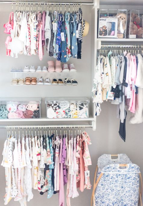 Kids Shoe Storage Ideas, Nursery Organization Diy, Kids Shoe Storage, Pretty Nursery, Nursery Organisation, Bedroom Girly, Shoe Storage Ideas, Nursery Closet Organization, Ikea Nursery