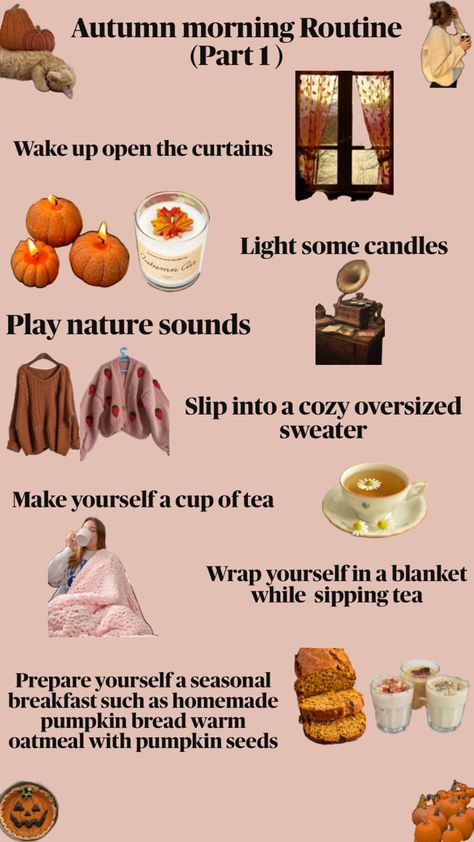 Autumn morning routine #Autumndays #Autumnroutine Autumn Routine, Candle Play, Cozy Oversized Sweaters, Sipping Tea, Autumn Morning, Nature Sounds, Homemade Pumpkin, Pumpkin Bread, Pumpkin Seeds