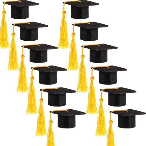 Amazon.com: Hicarer 12 Pack Mini Graduation Caps Graduation Cap Bottle Toppers Bachelor Graduation Hat-Shaped Party Decorations Black (Black): Home & Kitchen Graduation Hats Decorated, Caps Graduation, Graduation Cap Cake, Party Decorations Black, Graduation Table Decorations, Cap Cake, Grad Hat, Wedding Wine Bottles, Graduation Candy