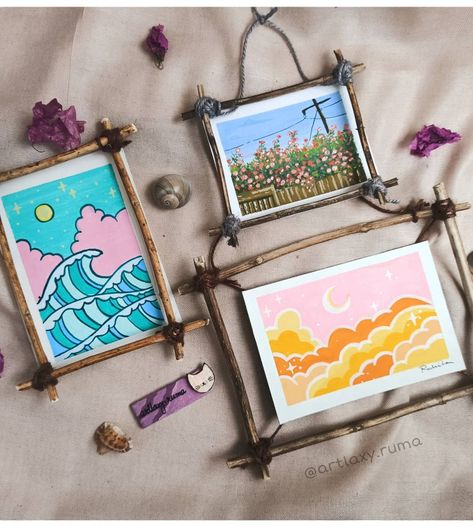 Diy Tiny Canvas Painting, Mini Picture Frames Diy, Mini Picture Frames Ideas, Mini Canvas Collage, Mini Framed Paintings, Diy Mini Picture Frame, Tiny Framed Art, Diy Mini Frame, Mini Art Ideas