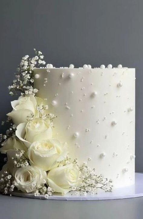 Simple Elegant White Wedding Cake, Fairy Light Cake, Fondant Wedding Cakes Simple, Cake With Fairy Lights, Cute Anniversary Cake, Minimal Wedding Cake, Nikkah Cake, Publix Wedding Cake, 1 Tier Wedding Cakes