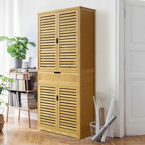 PRICES MAY VARY. 【PREMIUM BAMBOO PANTRY】Different from other pantries, this kitchen pantry buffet cabinet is made of non-toxic, eco-friendly and solid bamboo with waterproof painting which is sturdy and strong. The surface is polished, and the product is of high quality and has a long service life. This pantry would be a perfect solution to your needs of finding something functional and decorative! 【FUNCTIONAL DESIGN】Using the anti-toppling kit included to secure this this kitchen pantry buffet Microwave Hutch, Pantry Alternatives, Wood Pantry Cabinet, Stand Alone Pantry, Freestanding Kitchen Storage, Cabinet Microwave, Kitchen Pantry Doors, Bamboo Cabinets, Freestanding Storage Cabinet