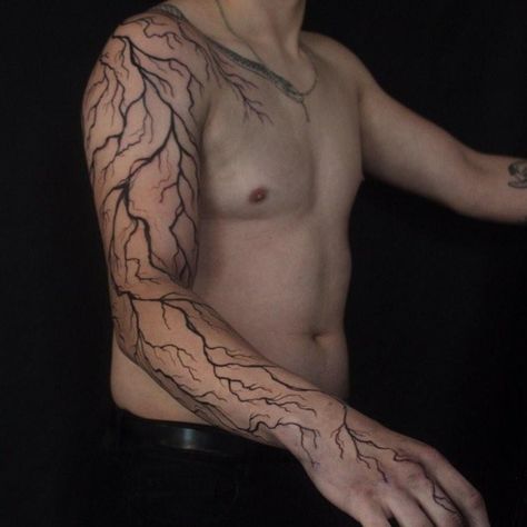 Thunder Flash Bolt Black Lightening Tattoo, Lightning Tattoo Designs Men, Men Lighting Tattoo, Lightening Sleeve Tattoo, Lightning Half Sleeve Tattoo, Lightning Arm Sleeve Tattoo, Thunder Tattoo Neck, Lightning Bolt Tattoo With Cloud, Lighting Tattoo Sleeve