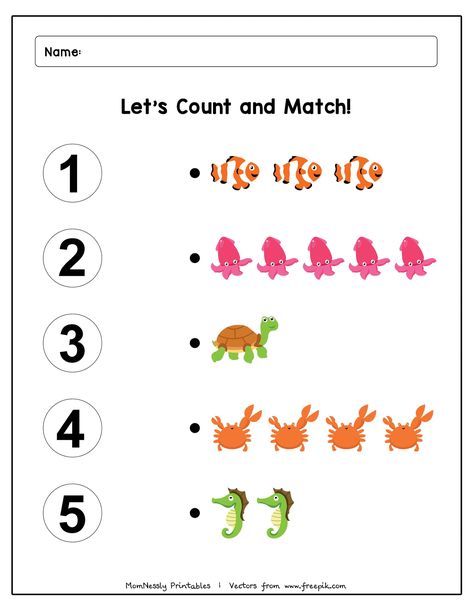 Preschool Counting Worksheets, Counting Worksheets For Kindergarten, Preschool Counting, Matching Worksheets, Counting Worksheets, Preschool Math Worksheets, Kids Worksheets Preschool, Free Preschool Worksheets, Counting Numbers