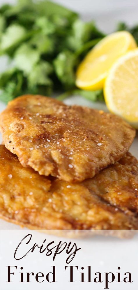 This is the recipe to make crispy, flaky, delicious Fried Tilapia. Made with a batter that is light and fluffy to reach the ultimate crispy fried fish. Easy enough to make on any day of the week. A summer favorite that you can make anytime of the year with this recipe. Southern Fried Tilapia Recipes, Talipia Recipes Fried, Battered Tilapia Recipes, Pan Fried Tilapia Crispy, Fried Fish Talapia, Fried Fish Recipes Tilapia, Tilapia Recipes Fried, Fried Talipa Recipes, Fried Tilapia Recipes Fish Fry