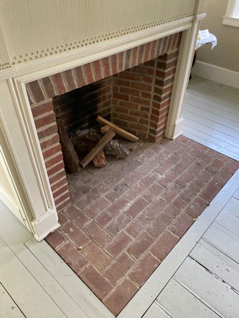 Brick Hearth detail- Early 19th C. home. Hale Farms, Ohio Brick Fireplace Hearth, Brick Hearth, Fireplace Designs, Fireplace Shelves, Old Fireplace, Fireplace Hearth, Brick Fireplace, Fireplace Design, Summer House