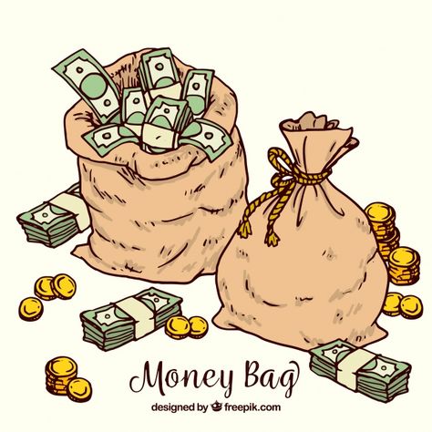 Background of hand drawn bags with money Free Vector Gold Drawing Ideas, Money Art Drawings, Money Bag Drawing, Ilmu Ekonomi, Money Drawing, Money Art, Free Vector Backgrounds, Money Tattoo, Money Icons