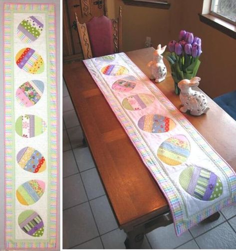 Easter Table Runner Pattern, Easter Egg Table Runner, Easter Crafts To Sell, Christmas Table Runner Pattern, Easter Table Runner, Easter Table Runners, Spring Table Runner, Runner Pattern, Easter Pillows