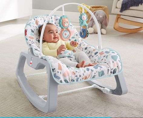 This fisher-price portable baby seat is aimed to infant-to-toddler child.  Portable seat and rocking chair Portable baby seat and rocking chair for use from infant to toddler (up to 40 lb/18 kg)  Two positions Two recline positions and removable toy bar with two bat-at toys.  Soothe Calming vibrations help soothe your baby.  Stationary seating Fold-out kickstand for stationary seating.  Washability Machine-washable seat pad. Toddler Rocking Chair, Toddler Armchair, Baby Swings And Bouncers, Baby Bouncers, Fisher Price Baby, Cozy Seats, Toys Uk, Toddler Chair, Baby Rocker