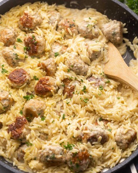 How to Create Healthy Eating Habits for Life One Pan Chicken Meatballs With Orzo, Six Sisters Recipes Dinners, Meatball Recipe Ideas, Turkey Meatball Casserole, Chicken Meatballs With Orzo, Ground Chicken Recipes For Dinner, Turkey Orzo, Pasta Orzo, Cooking Frozen Meatballs