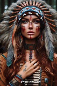 Seminole Indians Tattoo, Indian Halloween Makeup, Native American Indian Women Costume Diy, Indian Makeup Halloween, Traditional Face Painting, Native American Makeup, Native Headdress, Native American Face Paint, Indian Clothes Women