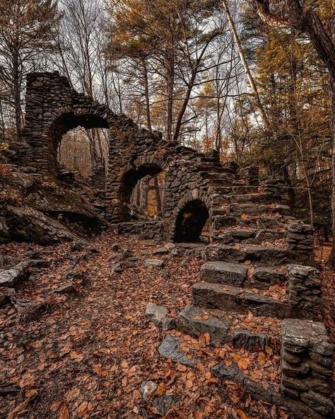 Madame Sherri's Castle In Chesterfield, New Hampshire Stairs In The Woods, Cottage Lamp, Deserted Places, Real Castles, Abandoned Hotels, Old Abandoned Buildings, Mysteries Of The World, Abandoned Mansion, Old Abandoned Houses