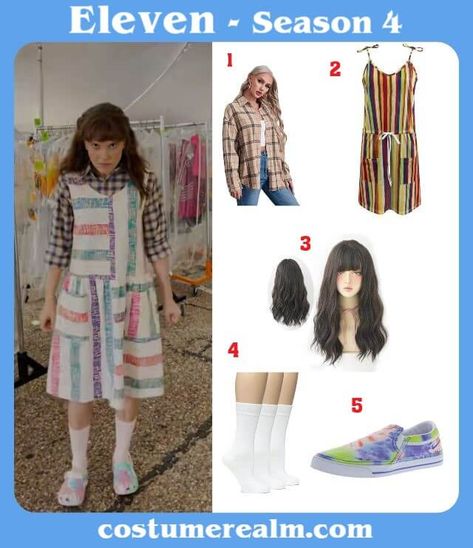 Eleven Costume Ideas (Season 4 Updated) Eleven Outfits Ideas, Eleven Season 4 Outfit, Eleven Costume Ideas, Diy Eleven Costume, Diy Eleven Costume Stranger Things, Stranger Things Eleven Costume Ideas, Stranger Things Costume Season 4, Eleven Halloween Costume, Disfraces Stranger Things