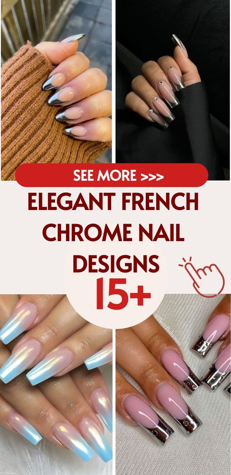 Enhance your style with chic French chrome nails! Infuse sophistication and radiance into your manicure with our exquisite collection of French chrome designs. Our expert nail technicians skillfully blend the traditional French tip with a contemporary twist - a captivating chrome finish. The fusion of timeless elegance and captivating chrome effect is sure to make your nails pop. Whether you fancy subtle silver chrome or glamorous rose gold, our elegant designs will suit any ensemble and event p French Chrome Nails, Shellac Nails Summer, Chrome Nail Design, Christmas Mani, Ombre Chrome Nails, Purple Chrome Nails, Chrome Nail Designs, Classic French Tip, Red Chrome Nails