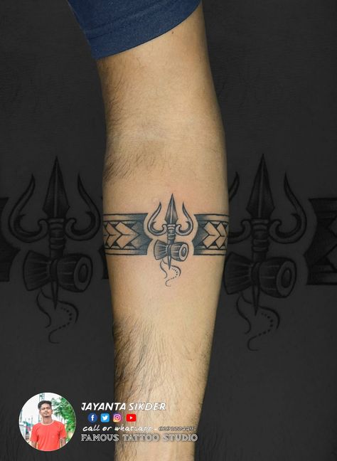 Trishul Band Tattoo, Tattoo Bend, Trishul Tattoo Design, Trishul Tattoo Designs, Tattoo Training, Trishul Tattoo, Training Studio, Band Tattoo Designs, Shiva Tattoo Design